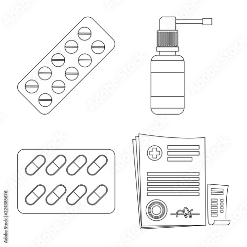 Vector illustration of pharmacy and hospital icon. Set of pharmacy and business vector icon for stock.