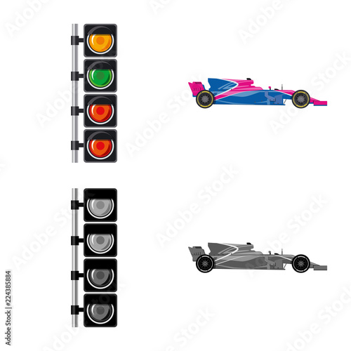 Vector illustration of car and rally sign. Collection of car and race stock vector illustration.