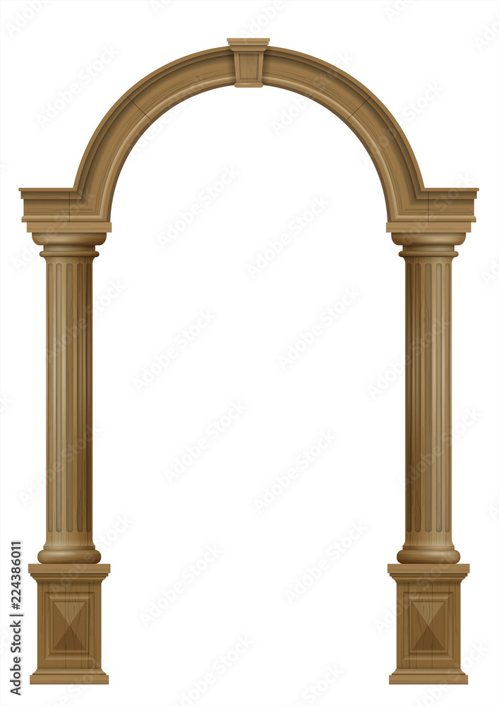 Wooden arch of portal door with columns