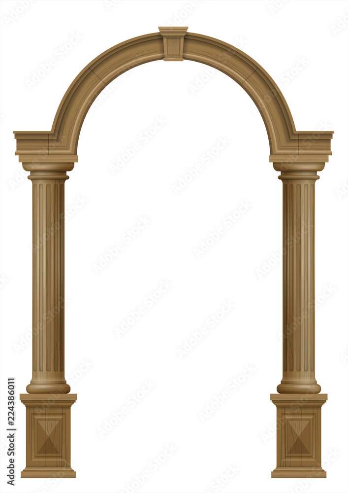 Naklejka premium Wooden arch of portal door with columns