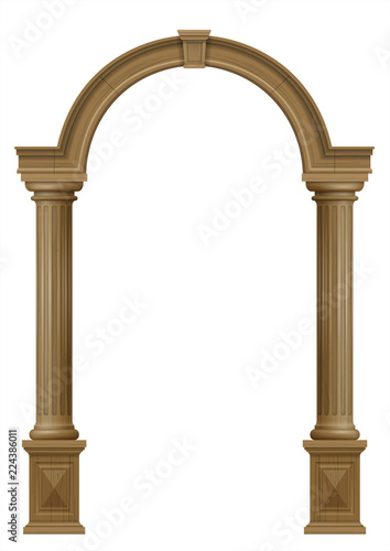 Wooden arch of portal door with columns