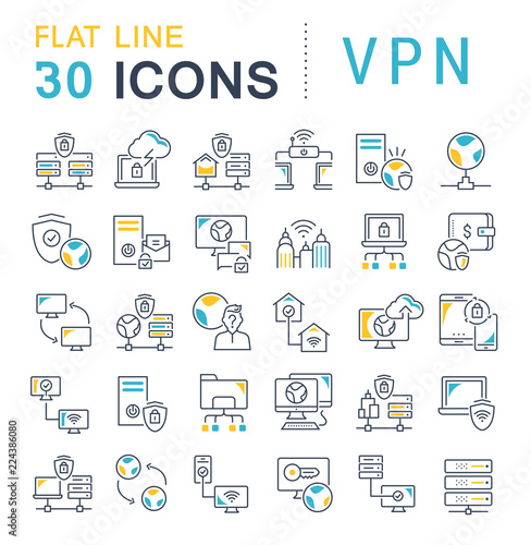 Set Vector Line Icons of VPN.
