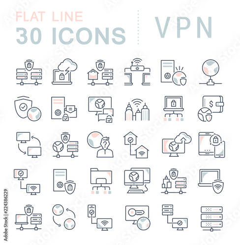 Set Vector Line Icons of VPN.