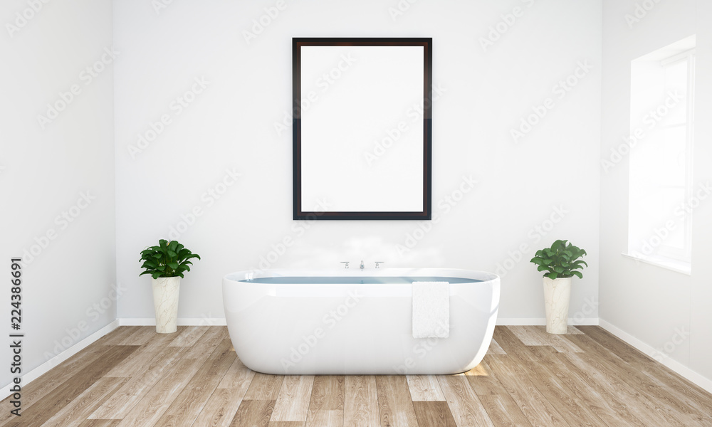 frame mockup on a bathroom with warm water and wooden floor frame mockup on a bathroom with warm water and wooden floor