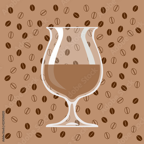 Glass of coffee liqueur on background of coffee beans