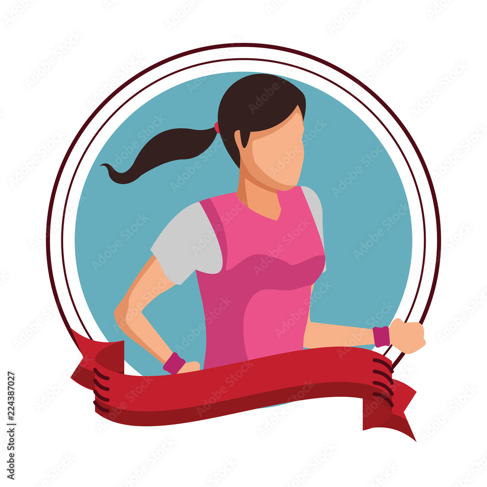 Woman running avatar round icon
