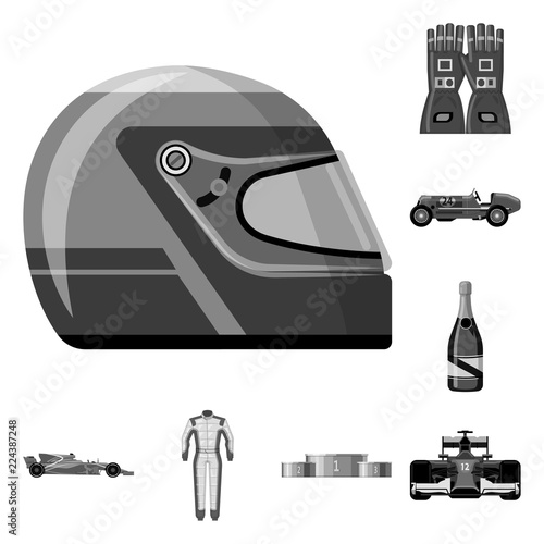 Vector illustration of car and rally logo. Set of car and race stock symbol for web.