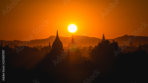 sunset with the temples or stupa at Baagan  Myanmar