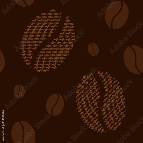 Coffee seamless pattern with coffee beans and text