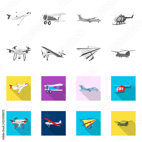 Vector design of plane and transport logo. Collection of plane and sky vector icon for stock.