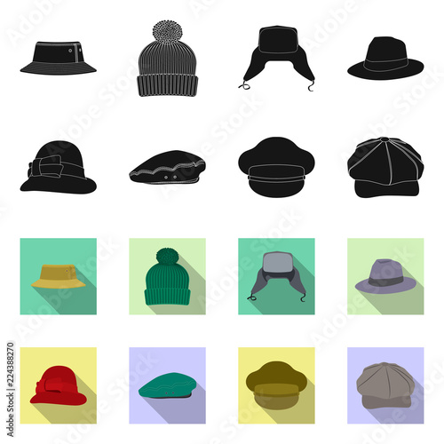 Vector illustration of headgear and cap sign. Set of headgear and accessory stock vector illustration.
