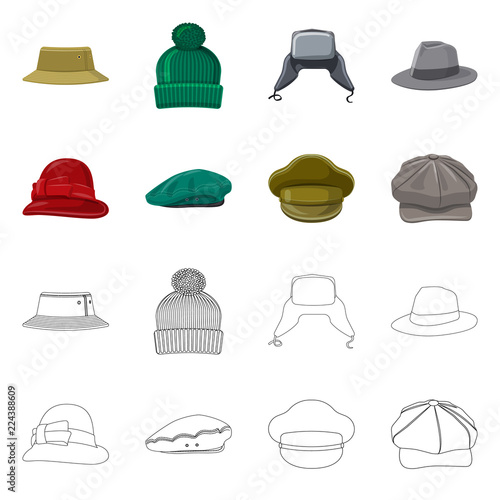 Vector design of headgear and cap logo. Set of headgear and accessory stock symbol for web.