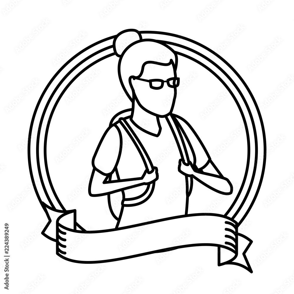 Woman with backpack avatar round icon