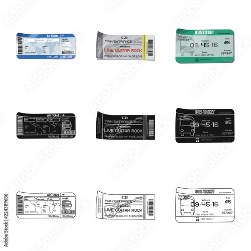 Vector design of ticket and admission icon. Collection of ticket and event vector icon for stock. photo