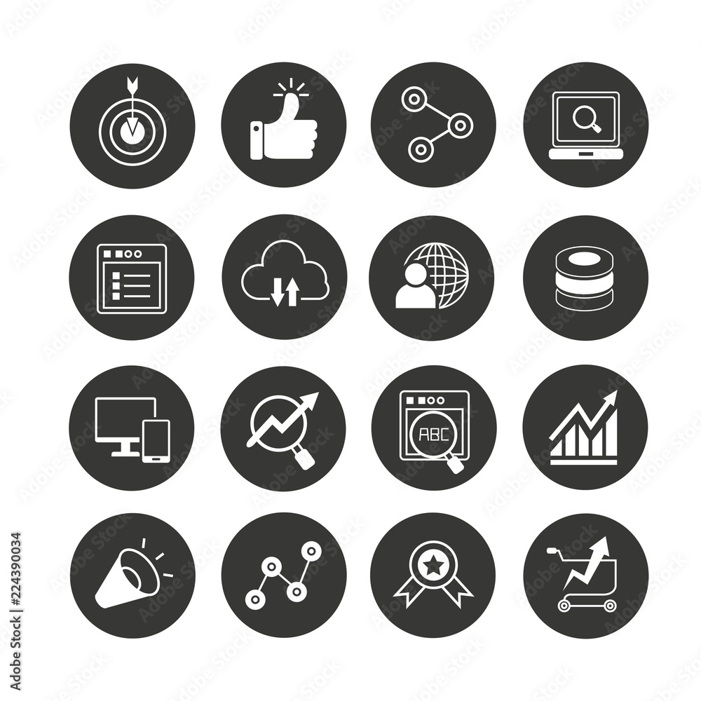network and social media icon set in circle buttons network and social media icon set in circle buttons