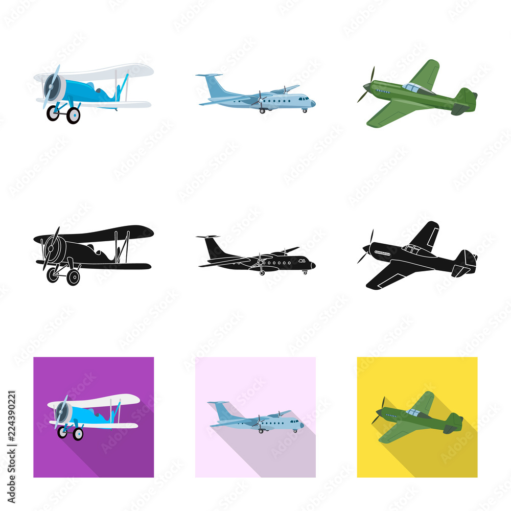 Vector design of plane and transport sign. Collection of plane and sky vector icon for stock.