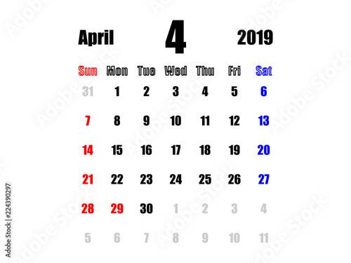 2019年4月カレンダー