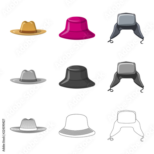 Vector design of headgear and cap sign. Set of headgear and accessory stock vector illustration.