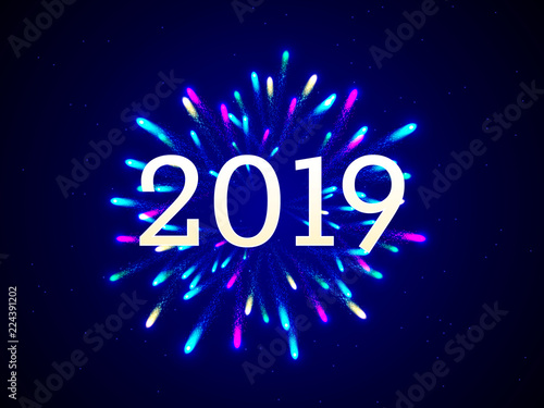 Firework with 2019 year date. Happy New Year concept. Vector illustration