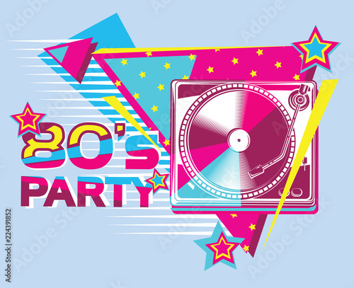 80s retro party turntable poster design