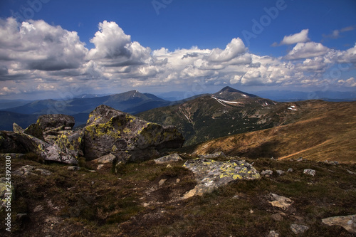 Fototapeta Naklejka Na Ścianę i Meble -  view of karpaty mountains, goverla and petros peaks