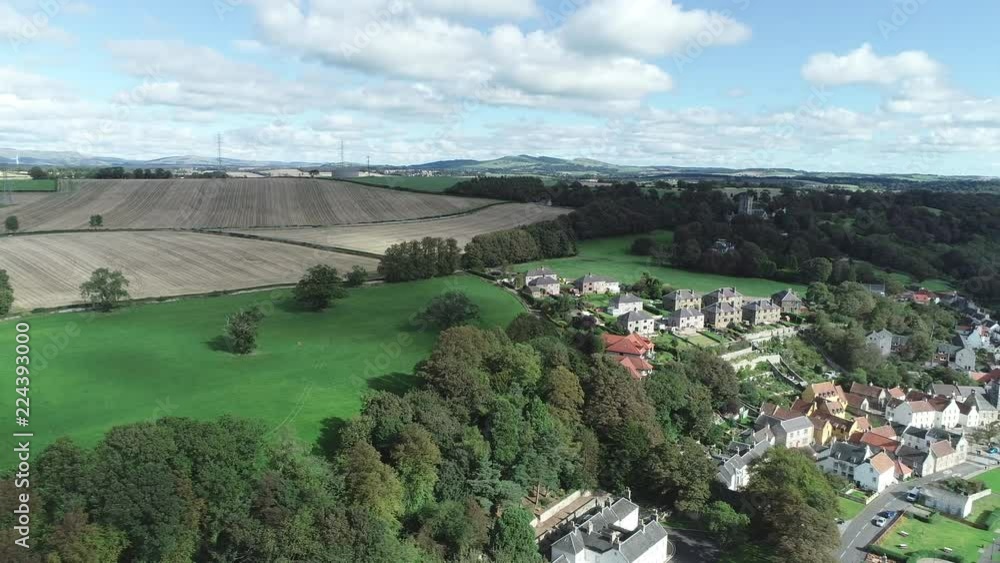 Aerial footage of the historical village of Culross on the North shore ...