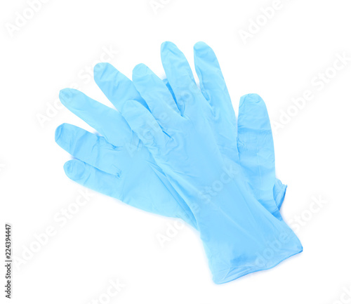 Protective gloves on white background, top view. Medical item © New Africa