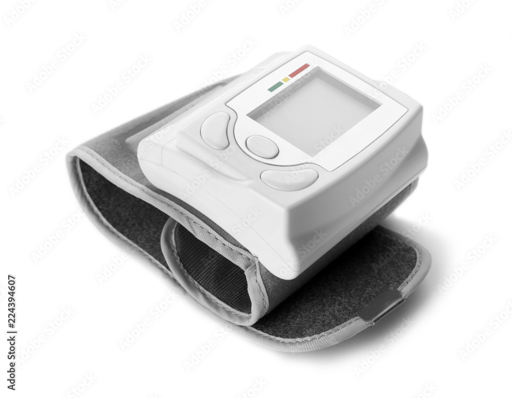Modern blood pressure meter on white background. Medical device Modern blood pressure meter on white background. Medical device