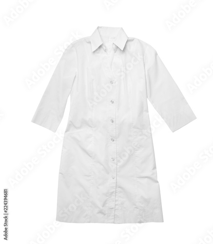 Medical uniform on white background, top view. Professional work clothes