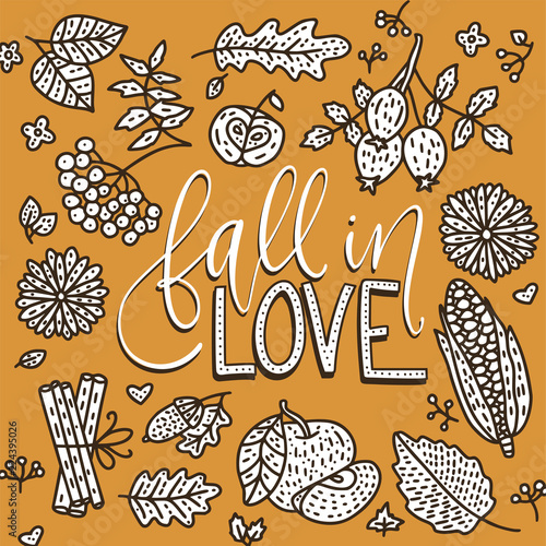 Cozy fall vector illustration. Autumn vector lettering card. photo