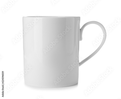 Ceramic cup with space for text on white background. Washing dishes
