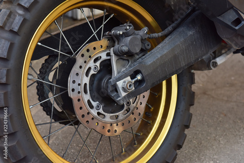Brake system. The wheel of a modern motorcycle. New technologies.