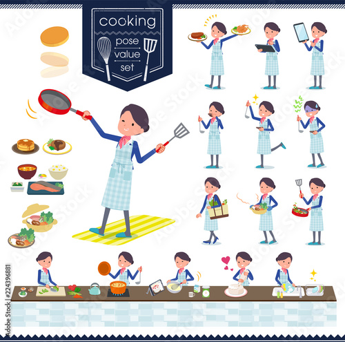 flat type Cabin attendant blue woman_cooking