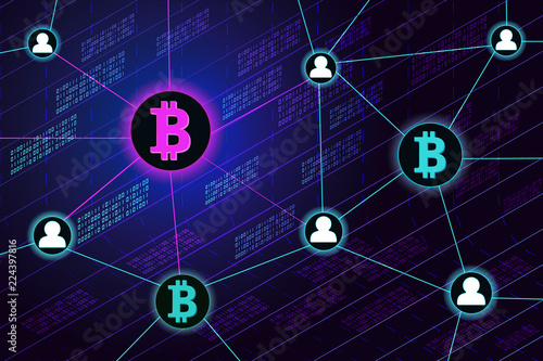 Blockchain concept banner. Circle blocks connection with each other and shapes crypto chain. Blockchain cryptocurrencies global network technology e-commerce business management. Abstract technology.