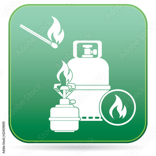 Camping stove with gas bottle icon vector