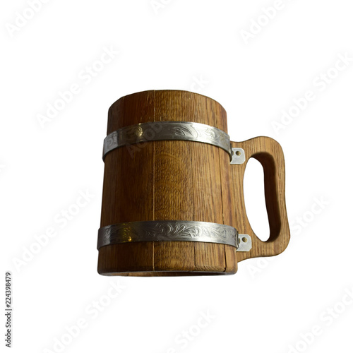 Wooden beer mug isolated on white background