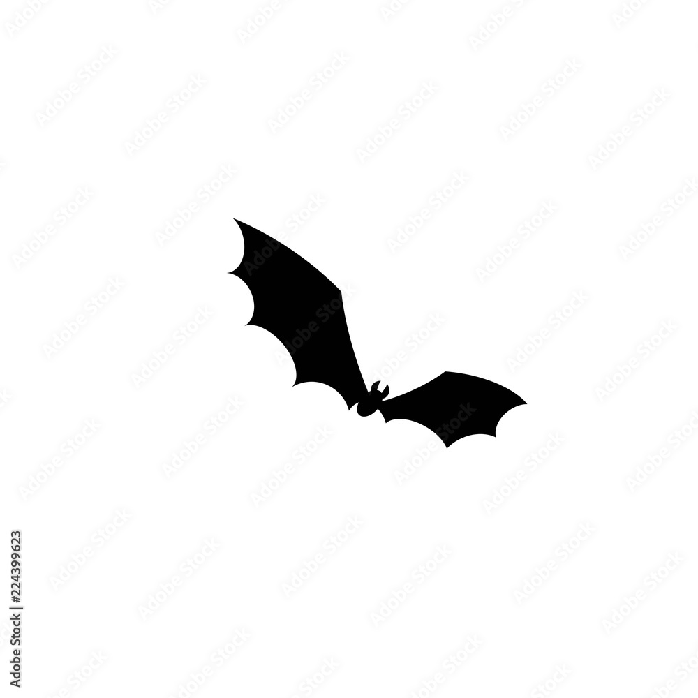 Fototapeta premium black bat flying silhouette. Flat icon isolated on white background.