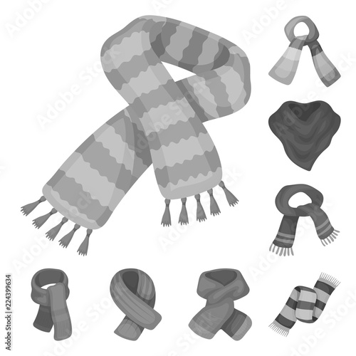 Scarf and Shawl monochrome icons in set collection for design.Clothes and Accessory vector symbol stock web illustration.