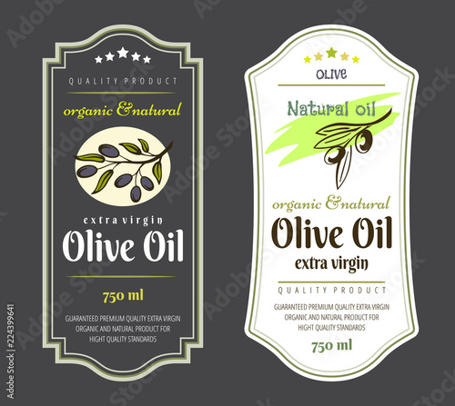 Set of Labels for Olive Oils. Elegant design for olive oil packaging