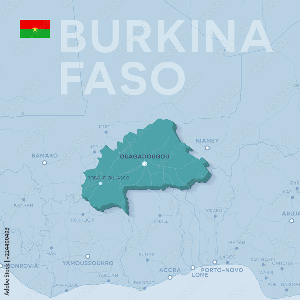 Verctor Map of cities and roads in Burkina Faso.