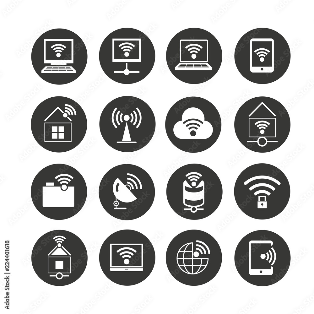 wifi and wireless icon set in circle buttons wifi and wireless icon set in circle buttons