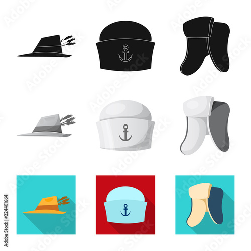 Vector design of headgear and cap symbol. Set of headgear and accessory stock vector illustration.