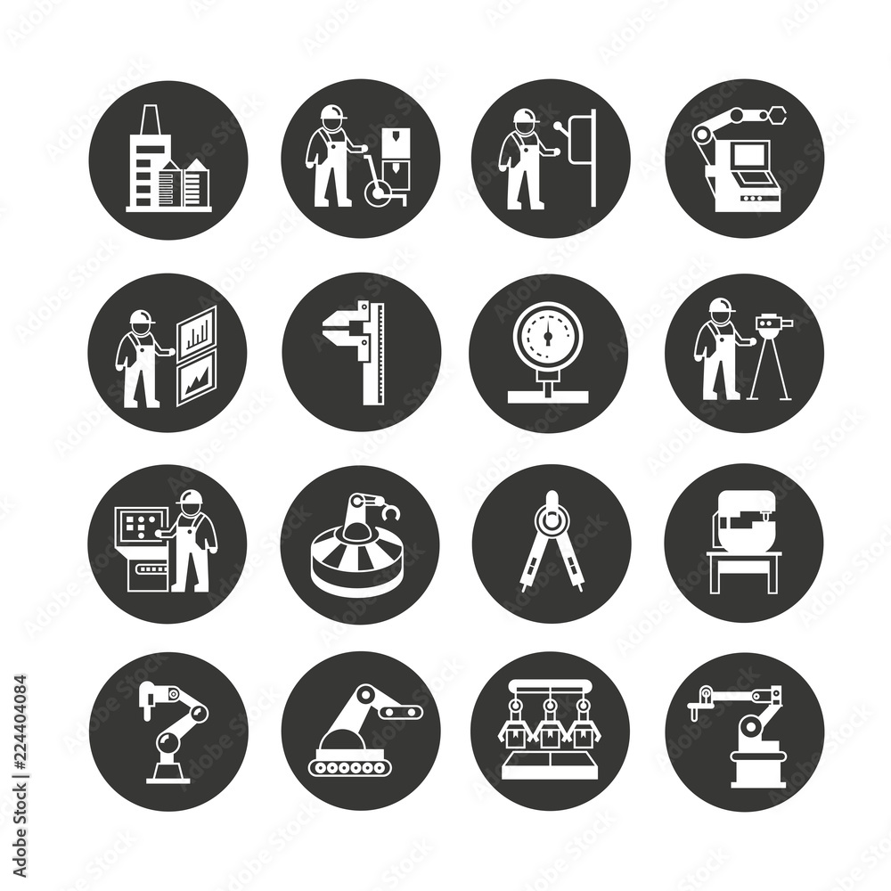 Fototapeta premium manufacturing and industry icon set in circle buttons