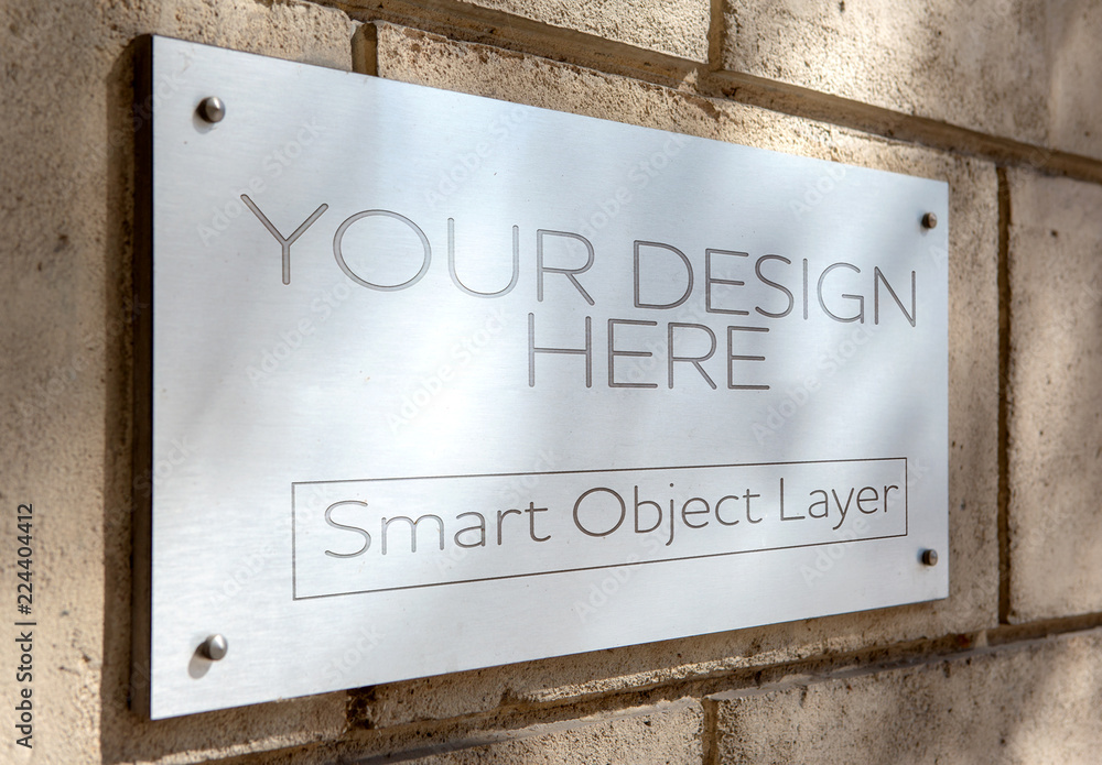 Metal Sign on Wall Mockup Stock テンプレート Adobe Stock