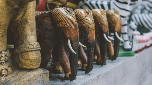 Photography Religion statues of elephants from  thailand