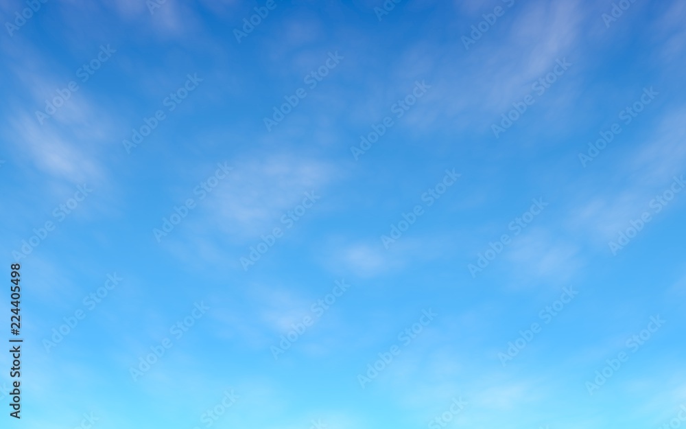 Cumulus white clouds in the clear blue sky in the morning. Blue sky background with white clouds. 3D illustration