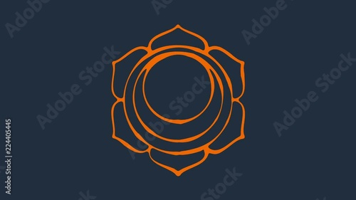 Animated chakra svadhisthana. The second symbol is orange. 6 petals of lotus in the stroke. Isotherics. Yoga icon. Om sign photo