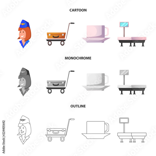 Vector illustration of airport and airplane symbol. Set of airport and plane stock vector illustration.