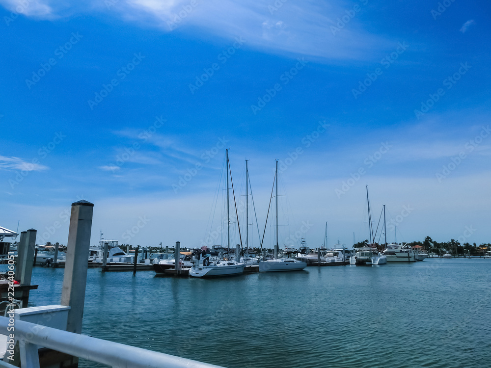 The yachts at boat marina and waterfront in Naples, Florida at USA