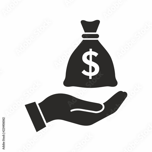 Money bag on hand vector icon